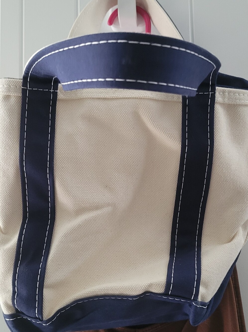 LL Bean Small Boat And Tote Canvas Monogram Tote in Navy and Cream